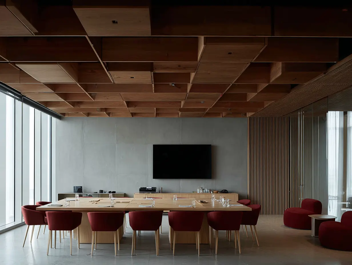 Collaborative workspace with kitchen area